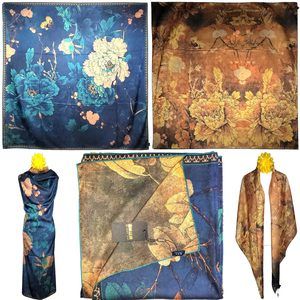 NWT Double Sided Silk Scarf 53"x53" Large Square Shawl Wrap XiangYunShal 22471